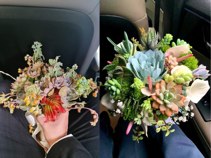 A rustic chic succulent bouquet with lavender accents for a countryside wedding. Source_ Succulents and Cactus Vietnam Facebook Group