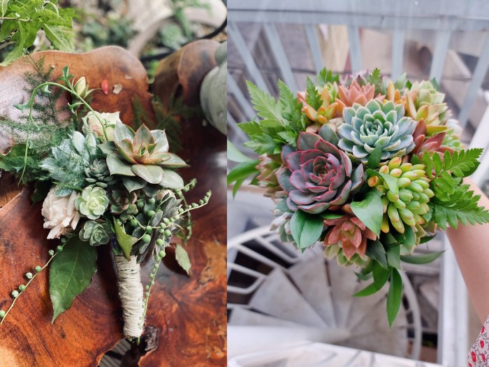 Sophisticated and sleek, this succulent bouquet features deep hues and modern elements. Source_ Succulents and Cactus Vietnam Facebook Group