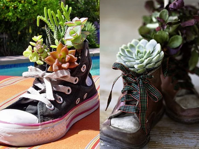 1.3. Upcycled Shoes Quirky Planters with a Rustic Twist