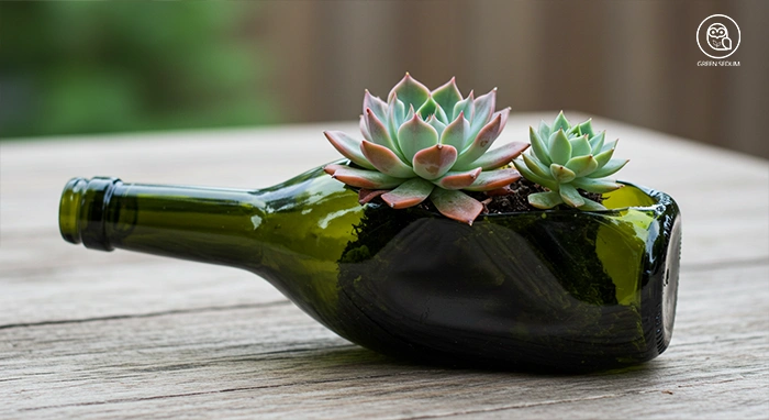 Completed wine bottle succulent planter