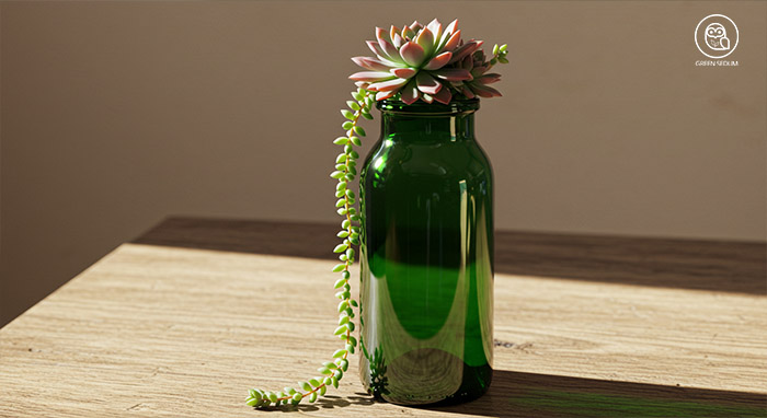 Drained wine bottle succulent planter for healthy growth