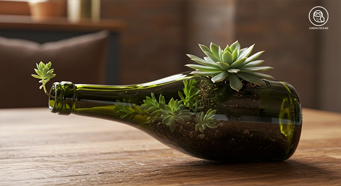 Finished wine bottle succulent planter