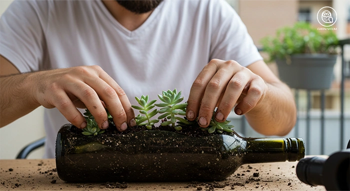 Place smaller plants in the gaps and use tweezers or a wooden stick to secure them without damaging the roots.